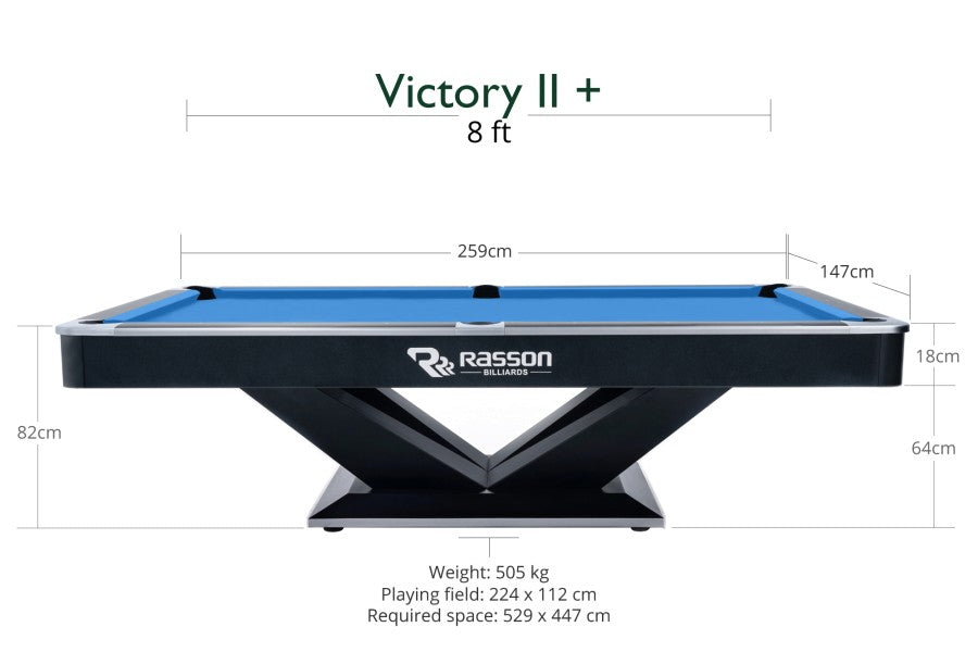 Billardtisch, Pool, Rasson Victory II Plus, 8 ft., schwarz, Ausstellungsstück, Simonis 760 grau