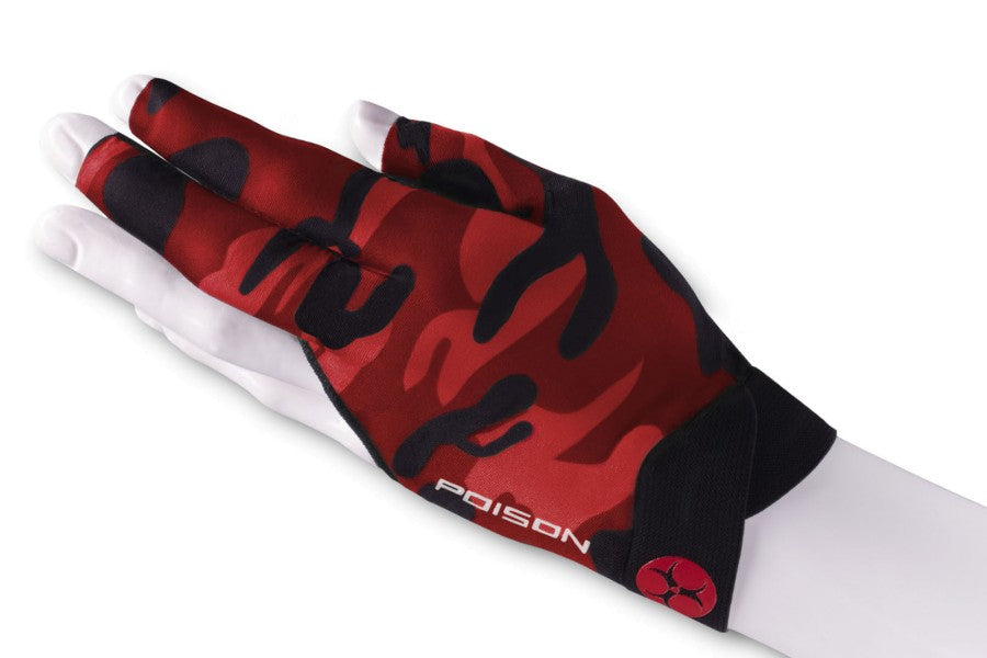 Handschuh, Poison Camo 3-Finger, schwarz-rot, für linke Hand, S&M