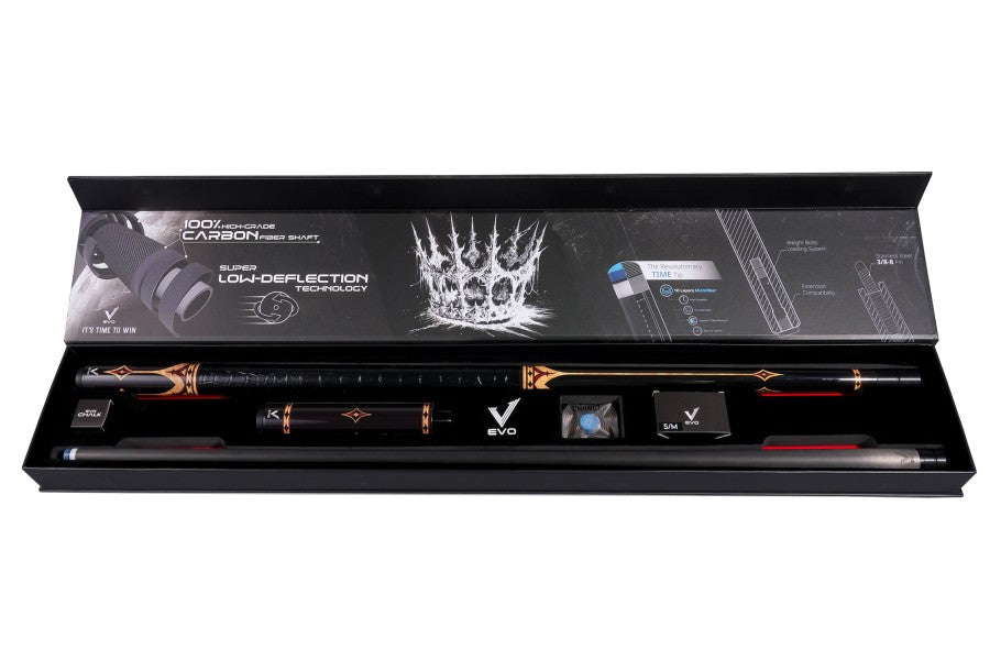 Billardqueue, Pool, EVO Crown Maxbing Edition, Royal Black Leather Komplettset, 12.5mm, Radial