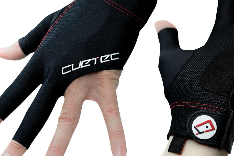 Handschuh, Cuetec Axis, 3-Finger, schwarz-rot, für linke Hand, M