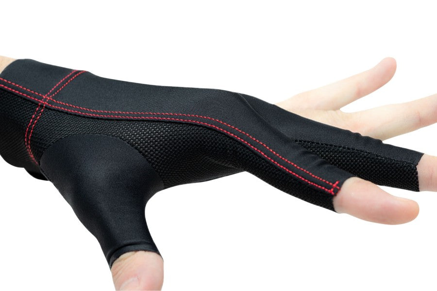 Handschuh, Cuetec Axis, 3-Finger, schwarz-rot, für linke Hand, S