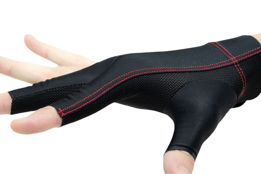 Handschuh, Cuetec Axis, 3-Finger, schwarz-rot, für rechte Hand, L