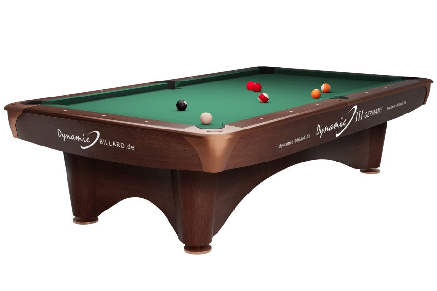 Billardtisch "Dynamic III", 9', braun, Pool, gebraucht, Simonis 860 gelbgrün