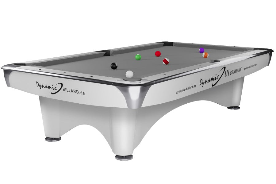 Billardtisch, Pool, Dynamic III, glänzend-weiß, gebraucht, 9 ft. (Fuß), Simonis 760 grau