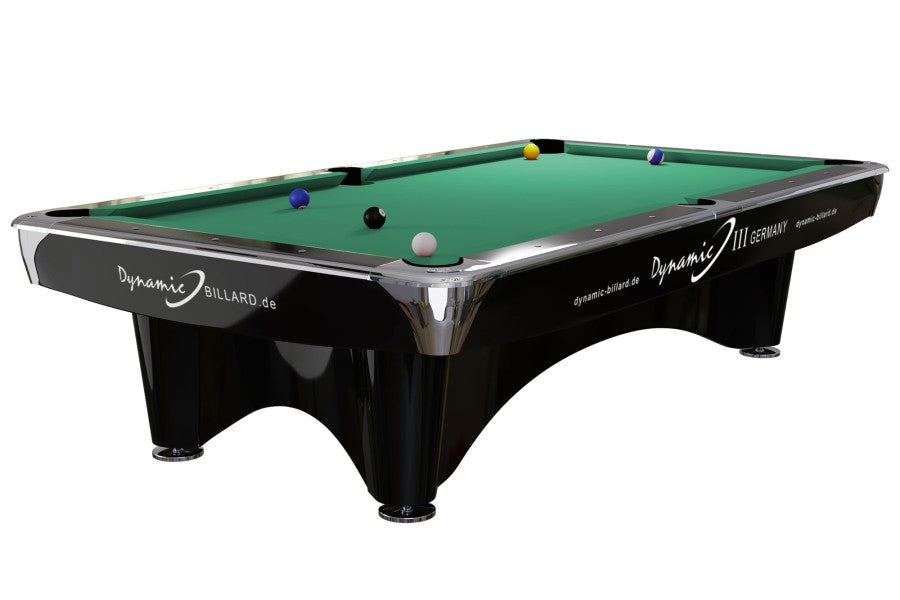Billardtisch, gebraucht, Pool, Dynamic III, 9 ft. (Fuß), schwarz, Simonis 760 gelbgrün