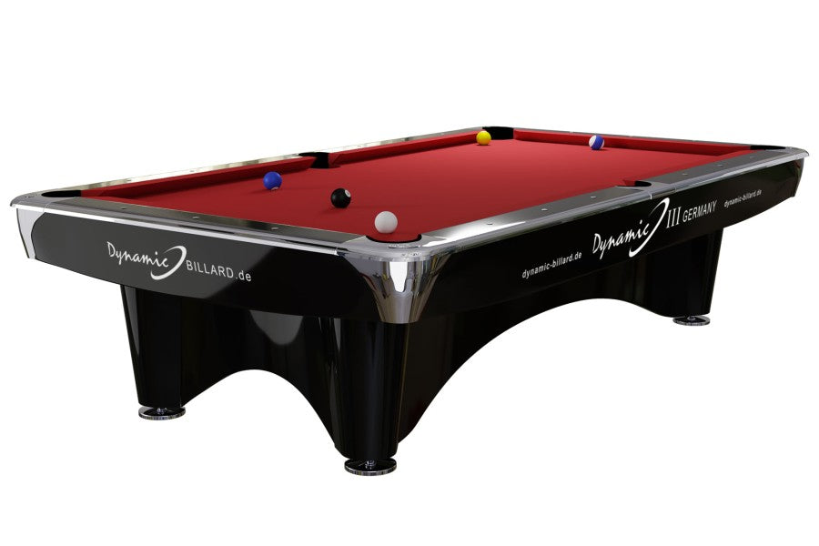 Billardtisch, gebraucht, Pool, Dynamic III, 9 ft. (Fuß), schwarz, Simonis 760 rot
