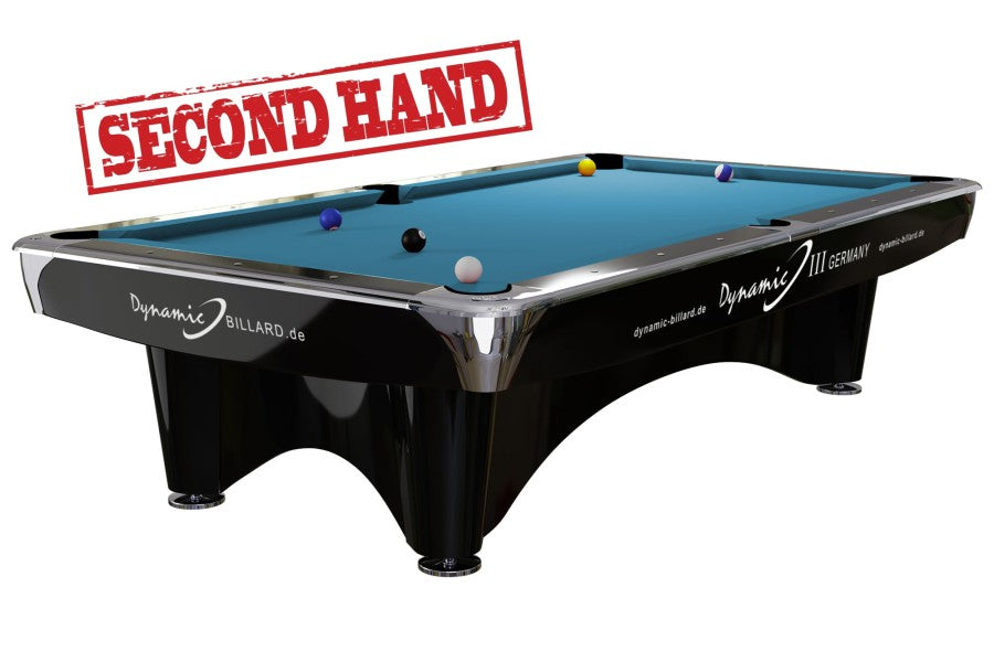 Billardtisch, gebraucht, Pool, Dynamic III, 9 ft. (Fuß), schwarz, Simonis 860 turnierblau