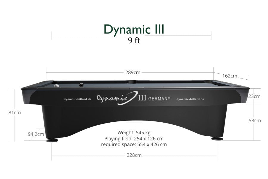 Billardtisch "Dynamic III", 9', matt schwarz, Pool, gebraucht, Simonis 860 rot