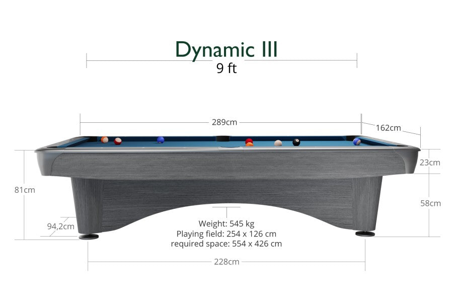 Billardtisch, Pool, Dynamic III, 9 ft. (Fuß), hellgrau, Simonis 860 gelbgrün