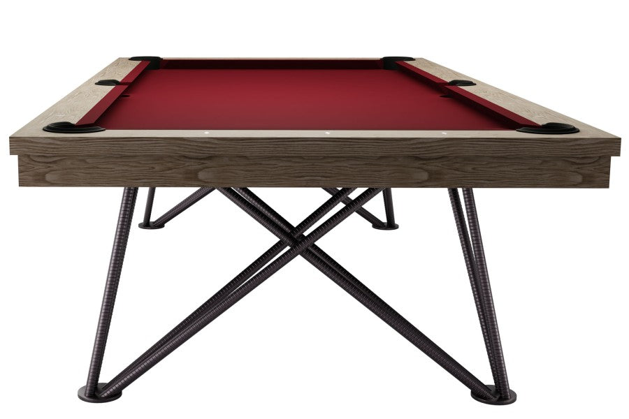 Billardtisch / Esstisch, Pool, Rasson Dauphine, gebeizte Eiche, 7 ft., Simonis 760 rot