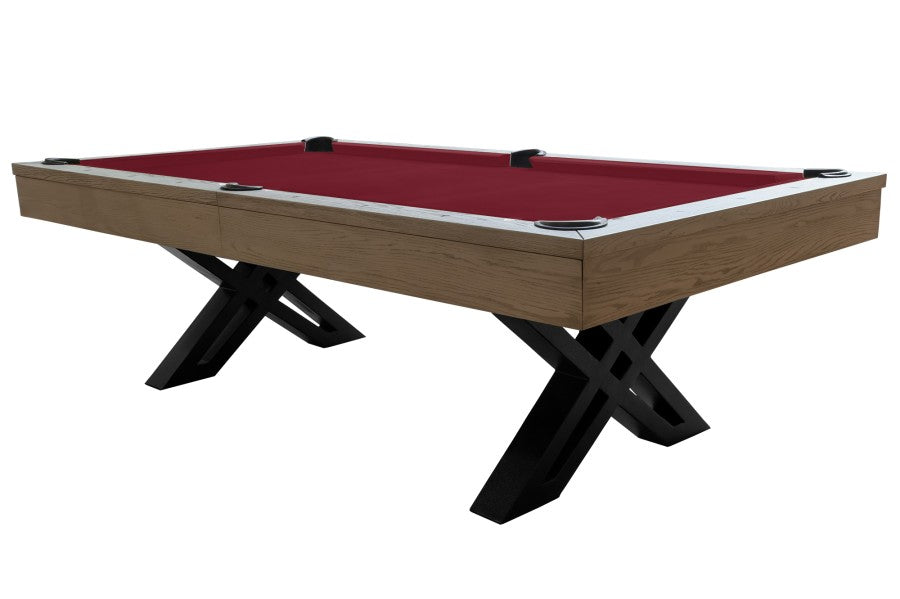 Billardtisch, Pool, X-Con, 8 ft. (Fuß), graue Eiche, Clubtuch burgund