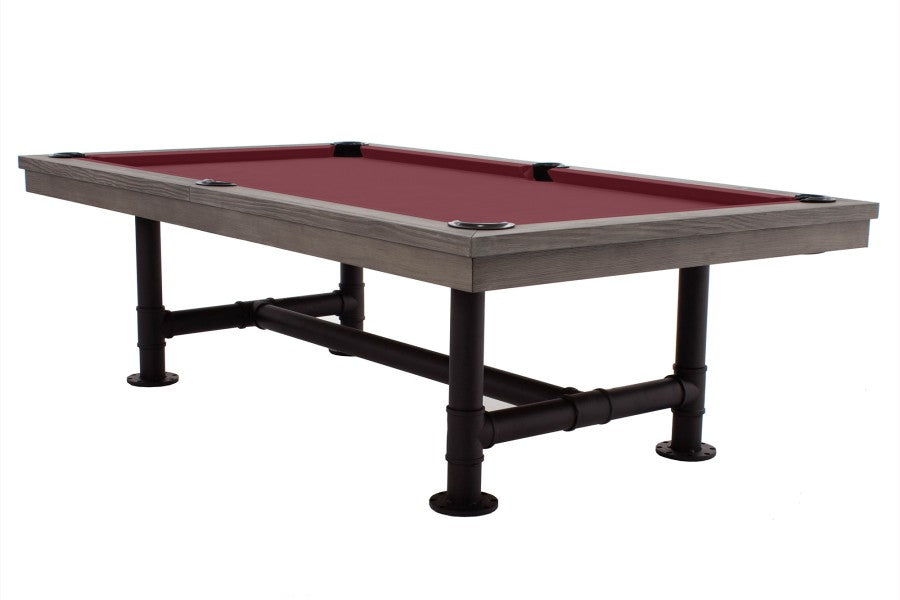 Billardtisch / Esstisch, Pool, Rasson Bedford, grau gebeizt, 7 ft., Simonis 860 burgund