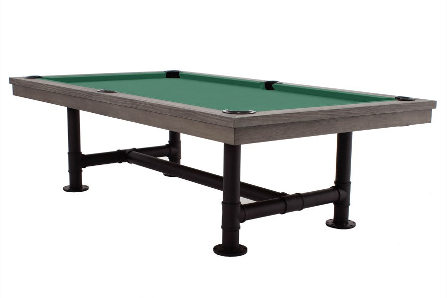 Billardtisch / Esstisch, Pool, Rasson Bedford, grau gebeizt, 7 ft., Clubtuch gelbgrün