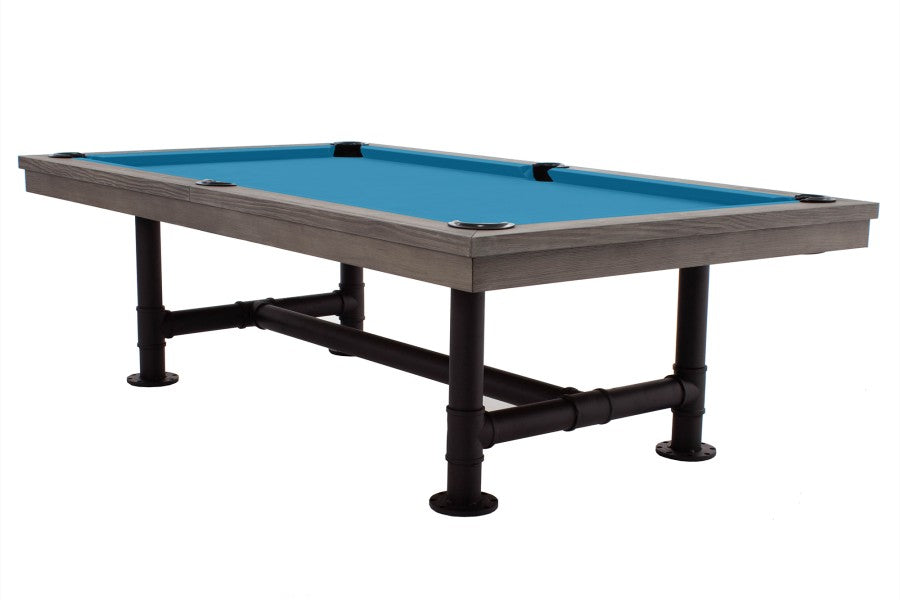 Billardtisch / Esstisch, Pool, Rasson Bedford, grau gebeizt, 8 ft., Simonis 760 turnierblau
