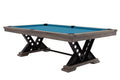 Billardtisch / Esstisch, Pool, Rasson Vienna, 8 ft. (Fuß), gebeiztes Holz mit Grauton-Trübung, Simonis 760 elektrikblau