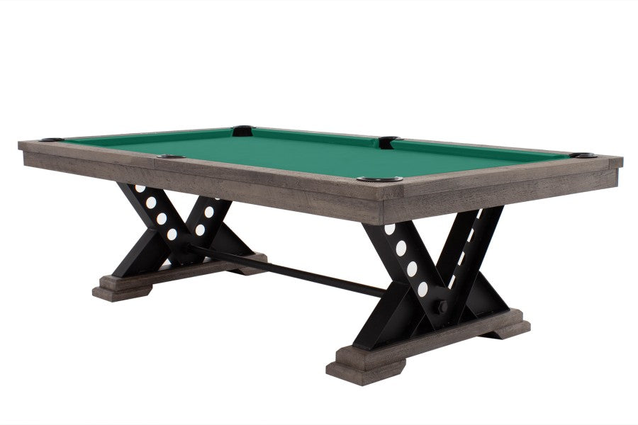 Billardtisch / Esstisch, Pool, Rasson Vienna, 8 ft. (Fuß), gebeiztes Holz mit Grauton-Trübung, Simonis 760 gelbgrün