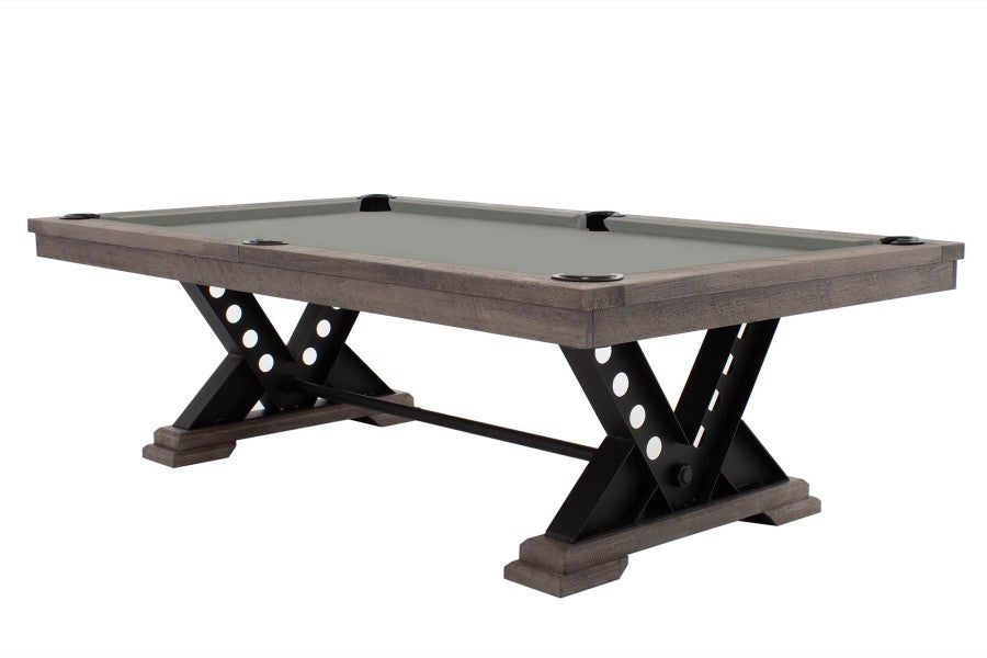 Billardtisch / Esstisch, Pool, Rasson Vienna, 8 ft. (Fuß), gebeiztes Holz mit Grauton-Trübung, Clubtuch grau