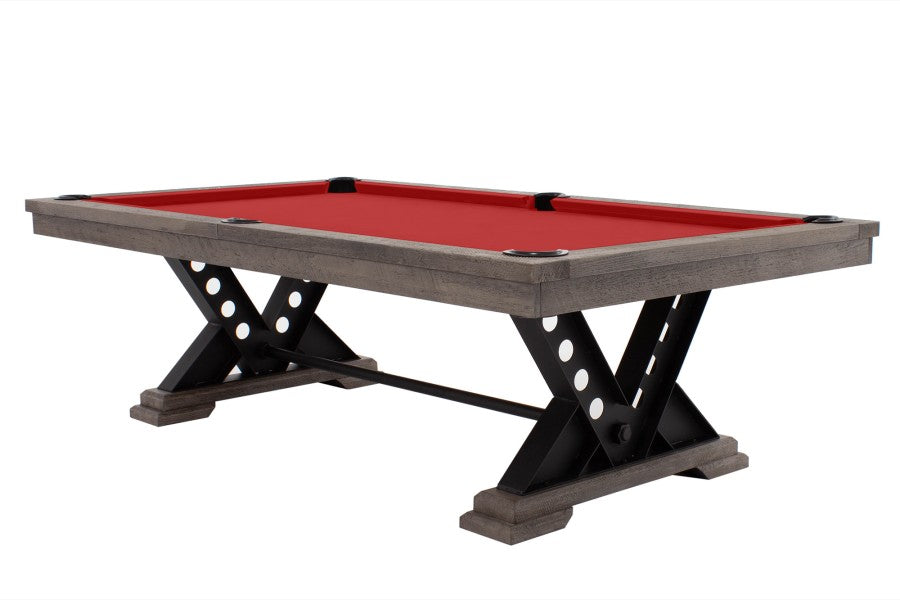Billardtisch / Esstisch, Pool, Rasson Vienna, 8 ft. (Fuß), gebeiztes Holz mit Grauton-Trübung, Simonis 760 rot