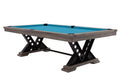 Billardtisch / Esstisch, Pool, Rasson Vienna, 8 ft. (Fuß), gebeiztes Holz mit Grauton-Trübung, Simonis 760 turnierblau