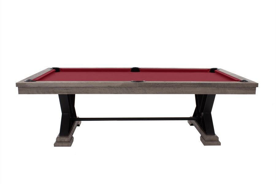 Billardtisch / Esstisch, Pool, Rasson Vienna, 8 ft. (Fuß), gebeiztes Holz mit Grauton-Trübung, Simonis 760 turnierblau