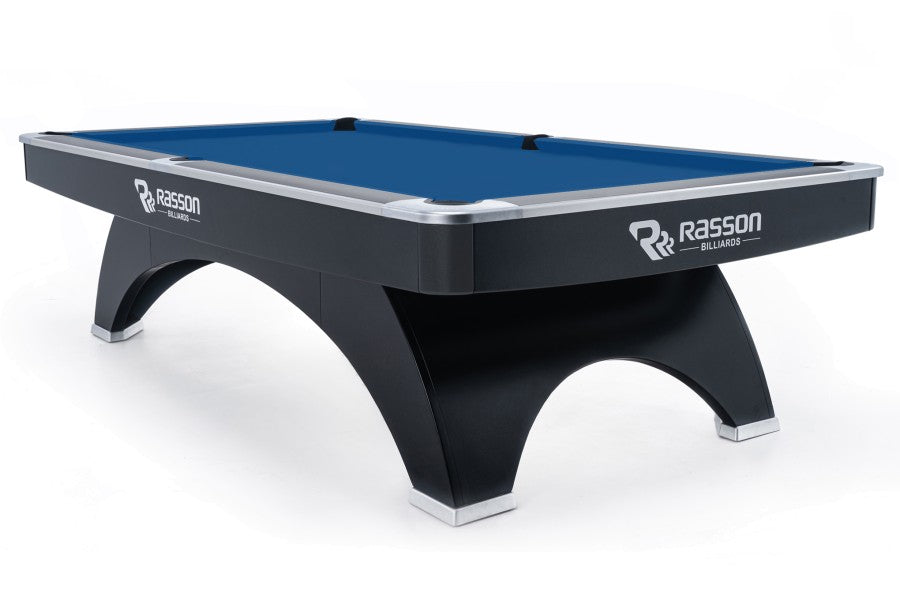 Billardtisch, Pool, Rasson Ox, 9 ft. (Fuß), schwarz, EPBF Taschenmaß, Simonis 860 royalblau