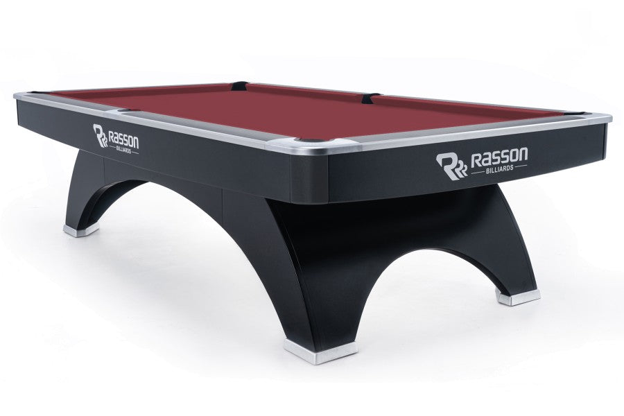 Billardtisch, Pool, Rasson Ox, 9 ft. (Fuß), schwarz, EPBF Taschenmaß, Simonis 760 burgund