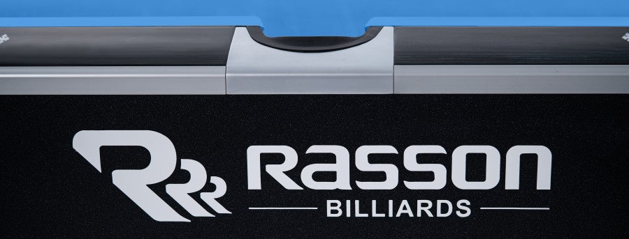 Billardtisch, Pool, Rasson Ox, 9 ft. (Fuß), schwarz, EPBF Taschenmaß, Simonis 760 elektrikblau