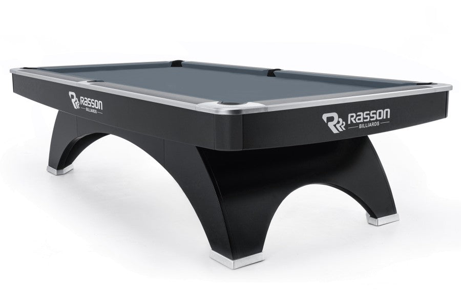 Billardtisch, Pool, Rasson Ox, 9 ft. (Fuß), schwarz, EPBF Taschenmaß, Simonis 860 shark grey