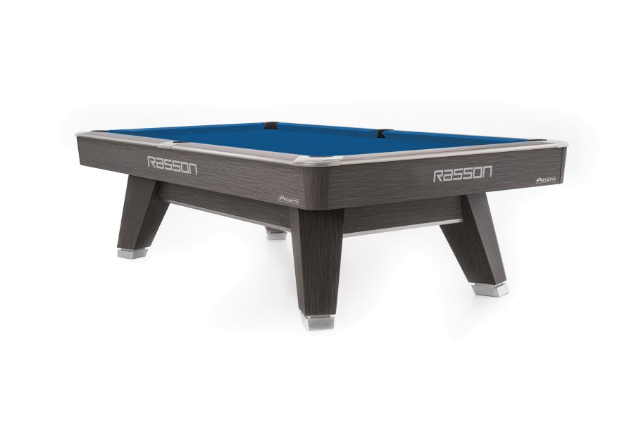 Billardtisch, Pool, Rasson ACURRA (MR-SUNG SERIES), 9 ft. (Fuß), grau (Sarum Strand), CLUB Taschenmaß, Simonis 860 royalblau