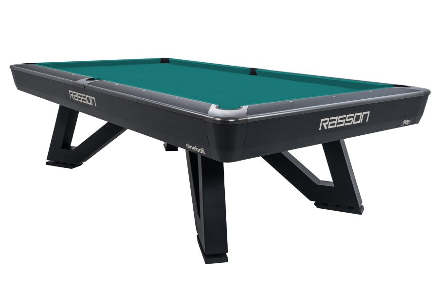 Billardtisch, Pool, Rasson Wolf, 9 ft. (Fuß), schwarz, EPBF Taschenmaß, Simonis 760 blaugrün
