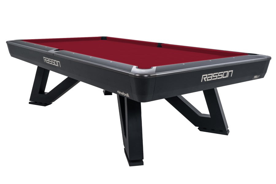 Billardtisch, Pool, Rasson Wolf, 9 ft. (Fuß), schwarz, EPBF Taschenmaß, Simonis 760 burgund