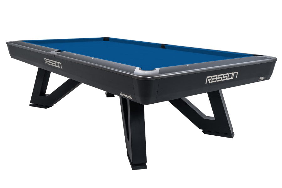 Billardtisch, Pool, Rasson Wolf, 9 ft. (Fuß), schwarz, EPBF Taschenmaß, Simonis 760 royalblau