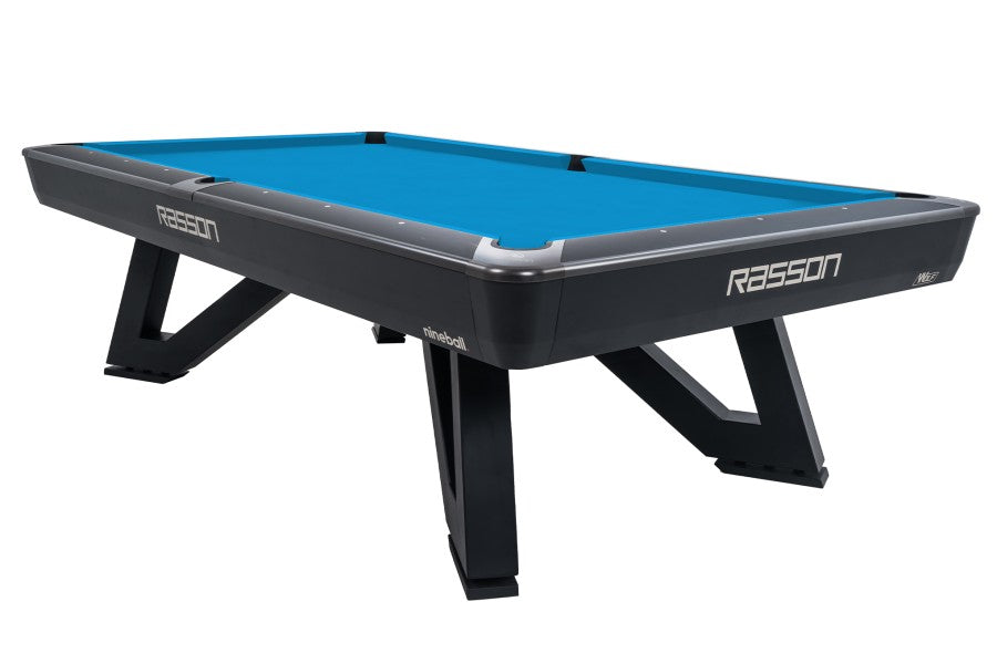 Billardtisch, Pool, Rasson Wolf, 9 ft. (Fuß), schwarz, EPBF Taschenmaß, Simonis 860 turnierblau
