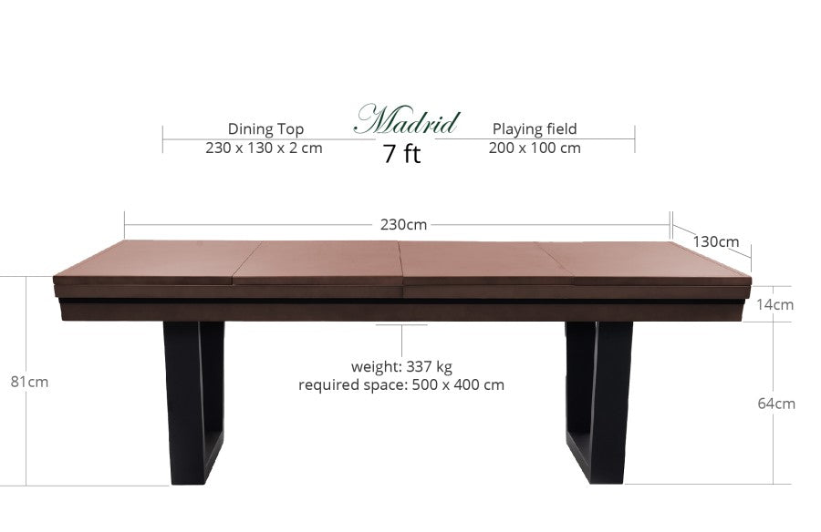 Billardtisch / Esstisch, Pool, Rasson Madrid, walnuss, 7 ft., Simonis 760 grau