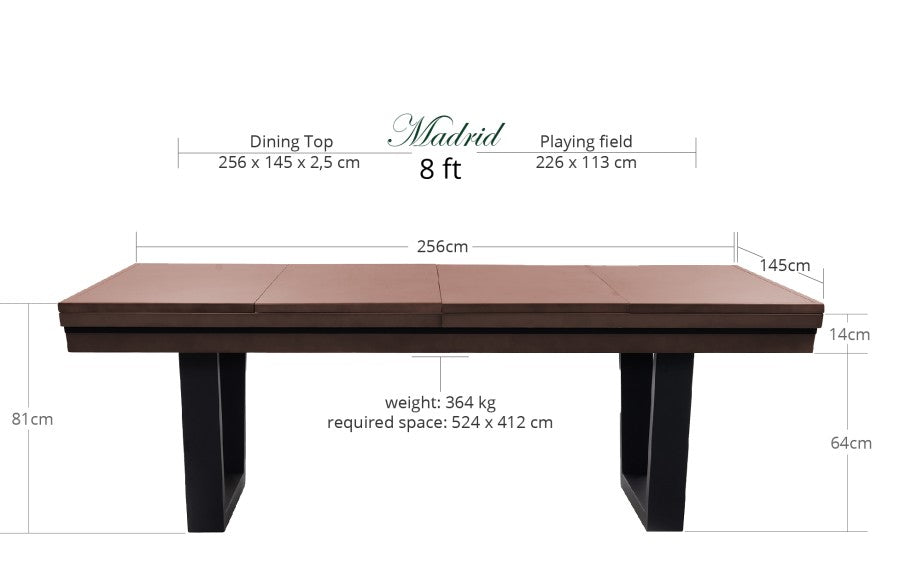 Billardtisch / Esstisch, Pool, Rasson Madrid, walnuss, 8 ft., Simonis 860 grau