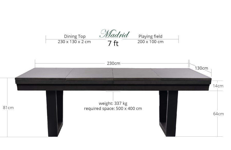 Billardtisch / Esstisch, Pool, Rasson Madrid, grau, 7 ft., Simonis 860 burgund