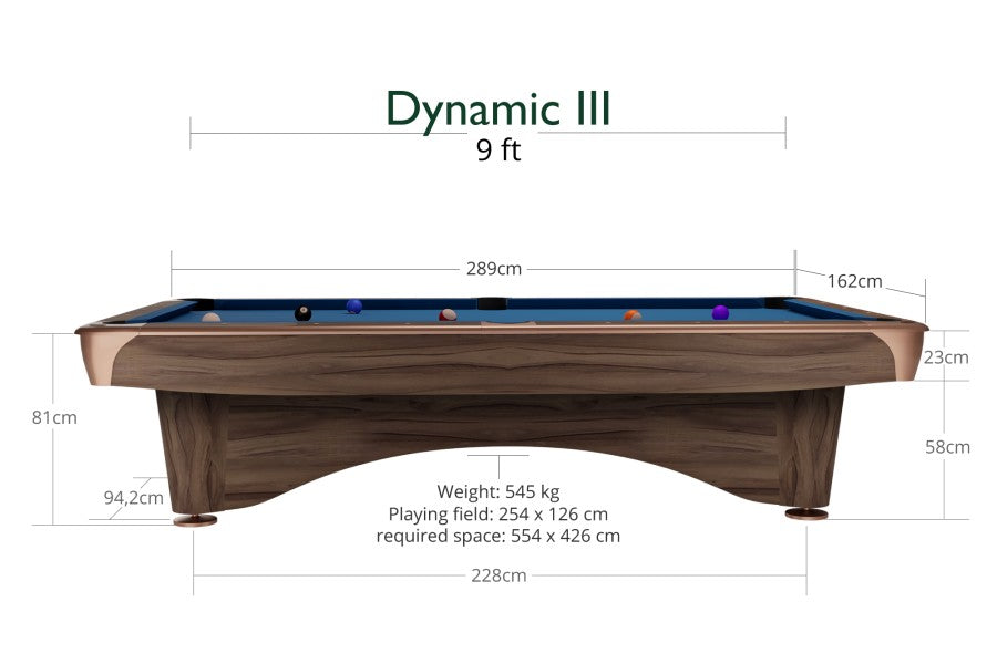 Billardtisch, Pool, Dynamic III, 8 ft. (Fuß), modern-braun, Simonis 860 gelbgrün