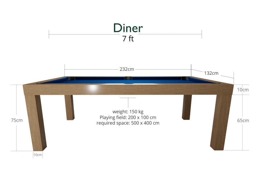 Billardtisch / Esstisch, Pool, Diner, eiche, 7 ft., Clubtuch gelbgrün
