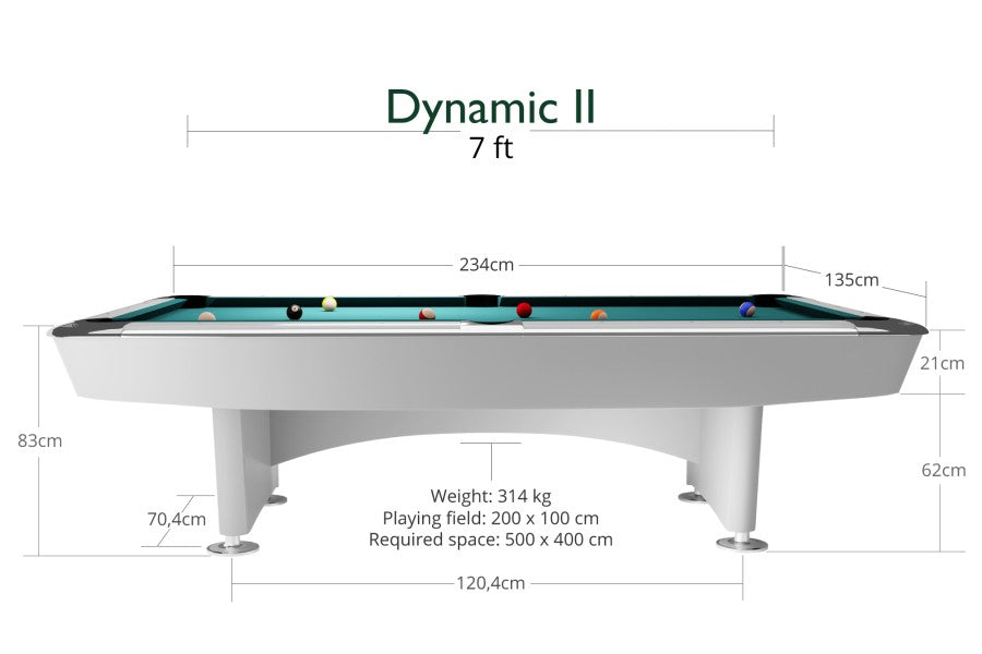 Billardtisch, Pool, Dynamic II, 7 ft. (Fuß), glänzend-weiß, Simonis 760 gelbgrün