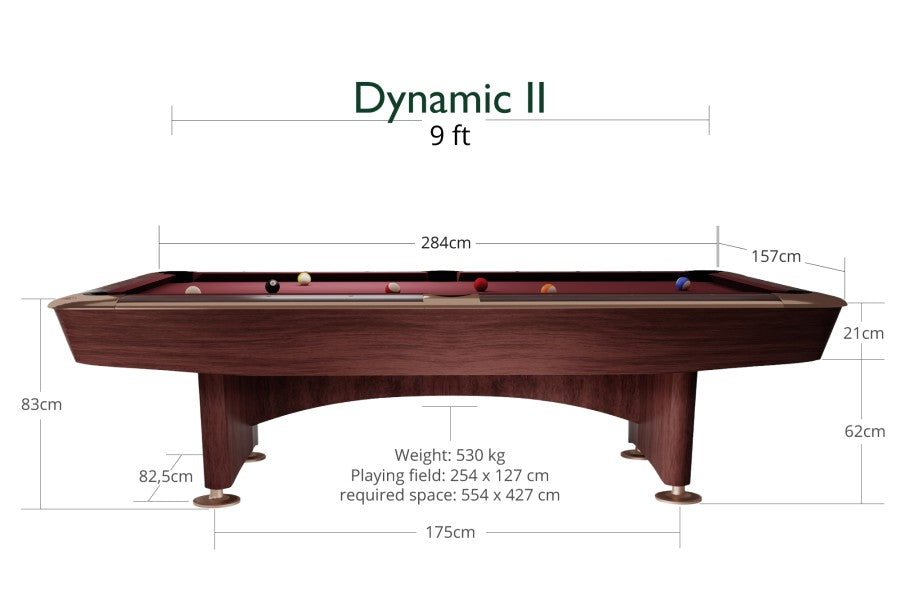 Billardtisch, Pool, Dynamic II, 9 ft. (Fuß), braun, Simonis 860 blaugrün