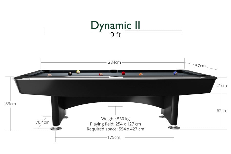 Billardtisch, Pool, Dynamic II, schwarz glänzend, 9 ft. (Fuß), Simonis 760 puderblau
