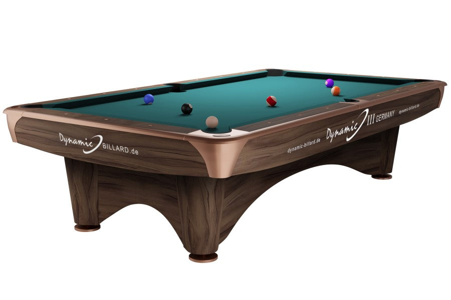 Billardtisch, Pool, Dynamic III, 9 ft. (Fuß), modern-braun, gebraucht, Simonis 860 blaugrün