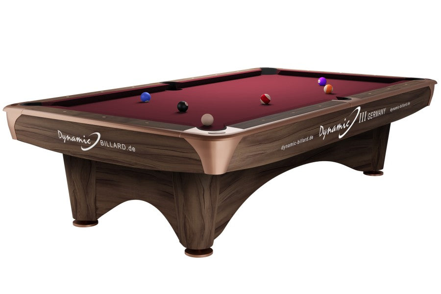Billardtisch, Pool, Dynamic III, 9 ft. (Fuß), modern-braun, gebraucht, Simonis 860 burgund