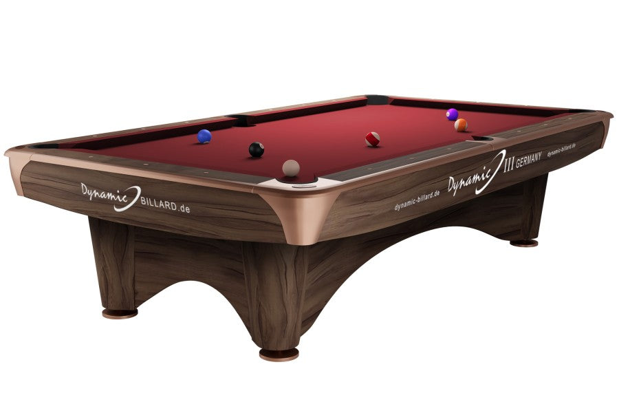 Billardtisch, Pool, Dynamic III, 9 ft. (Fuß), modern-braun, gebraucht, Simonis 860 rot