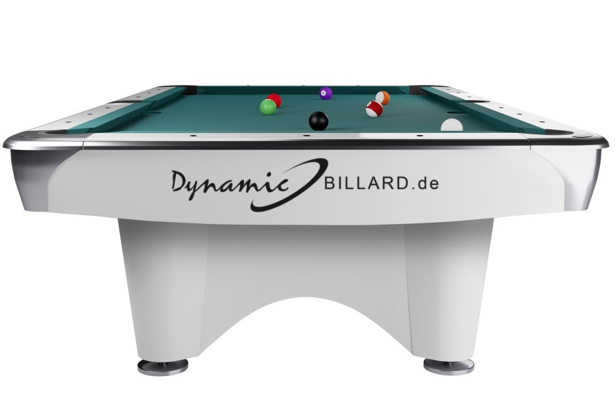 Billardtisch, Pool, Dynamic III, glänzend-weiß, gebraucht, 9 ft. (Fuß), Simonis 760 gelbgrün