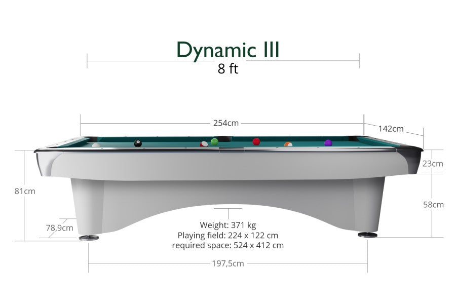 Billardtisch, Pool, Dynamic III, glänzend-weiß, 8 ft. (Fuß), Simonis 760 elektrikblau