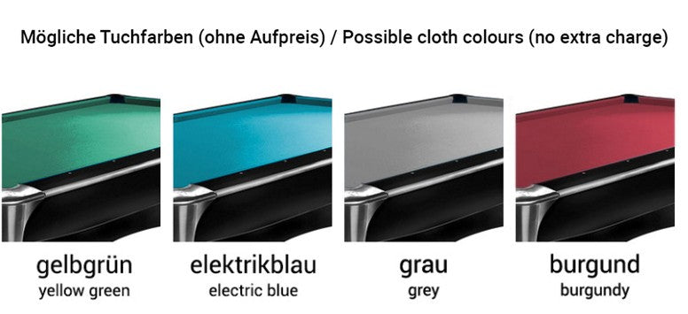 Billardtisch, Pool, Eliminator, 8 ft. (Fuß), schwarz, Clubtuch in 4 Farben wählbar (ohne Aufpreis), Clubtuch burgund (ohne Aufpreis)