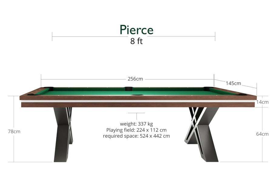 Billardtisch / Esstisch, Pool, Rasson Pierce, 8 ft. (Fuß), walnuss, Simonis 860 blaugrün