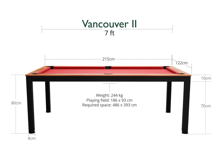 Billardtisch / Esstisch, Pool, Vancouver II, 7 ft. (Fuß), schwarz/braun, Clubtuch