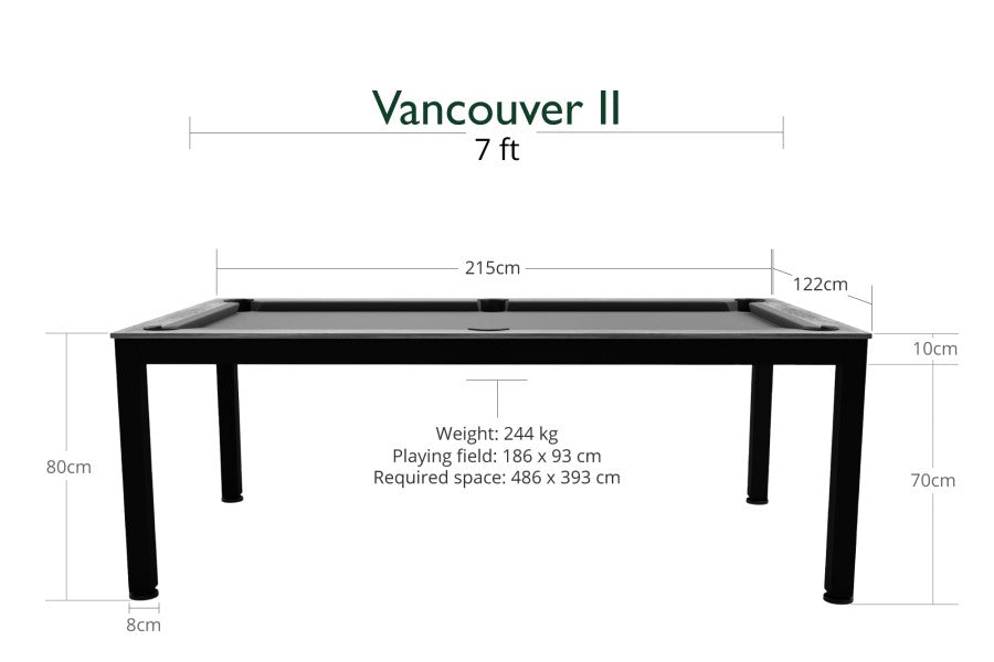 Billardtisch / Esstisch, Pool, Vancouver II, 7 ft. (Fuß), schwarz/grau, Clubtuch